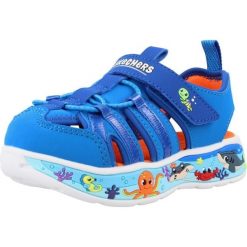 Sandały SKECHERS 407041N Niebieski. Niebieskie sandały Skechers, z materiału, bez zapięcia. Za 171.99 zł.