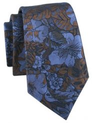 Krawat Męski - Granat i Brąz, Duże Kwiaty - Alties. Niebieskie krawaty i muchy Alties, bez wzorów, z tkaniny. Za 55.00 zł.
