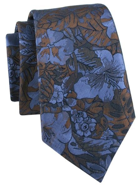 Krawat Męski - Granat i Brąz, Duże Kwiaty - Alties. Niebieskie krawaty i muchy Alties, bez wzorów, z tkaniny. Za 55.00 zł.