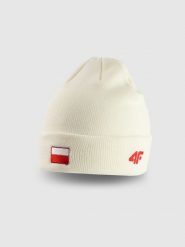 4F Czapka beanie uniseks - biała Uniwersalny. Białe czapki zimowe 4F, bez wzorów, z dzianiny. Za 49.99 zł.