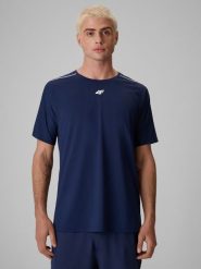 4F Koszulka tenisowa regular szybkoschnąca męska - granatowa S. Niebieskie t-shirty 4F, l, bez wzorów, bez kołnierzyka, bez ramiączek. Za 129.99 zł.