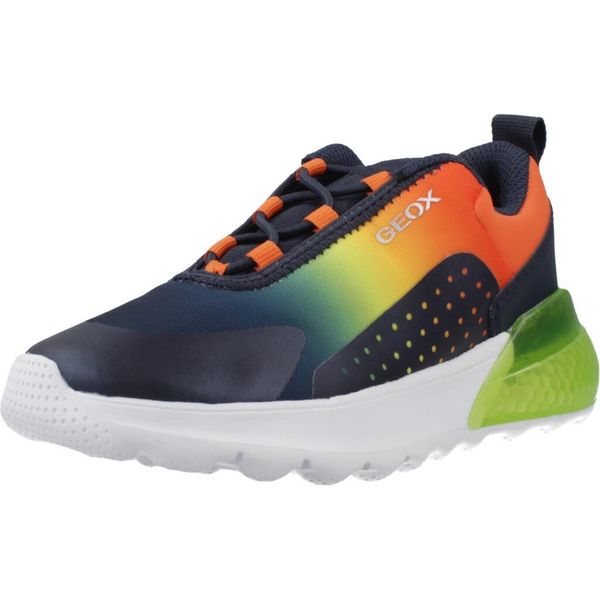 Buty GEOX J ACTIVART ILLUMINUS Wielokolorowy. Niebieskie buty turystyczne Geox, bez wzorów, z syntetyku, bez zapięcia, trekkingowe. Za 165.99 zł.