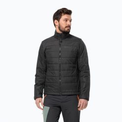 Kurtka przeciwdeszczowa męska Jack Wolfskin Lapawa Ins. Czarne kurtki przeciwdeszczowe Jack Wolfskin, m, bez wzorów, bez kaptura. Za 389.99 zł.