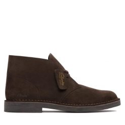 Trzewiki Clarks. Brązowe botki sznurowane Clarks, bez wzorów, bez obcasa, bez zapięcia. Za 509.99 zł.