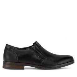Półbuty Rieker. Czarne eleganckie półbuty Rieker, bez wzorów, bez obcasa, bez zapięcia. Za 429.99 zł.