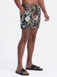 Szorty męskie kąpielówki w kwiaty - czarne V3 OM-SRBS-0140 - XXL. Czarne szorty Ombre Clothing, l, bez wzorów, z poliesteru. Za 53.99 zł.