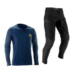 Komplet rowerowy (koszulka+spodnie) LEATT Ride Kit MTB Gravity 1.0. Niebieskie spodenki rowerowe LEATT, l, z aplikacjami, z tkaniny, rowerowe. Za 449.00 zł.