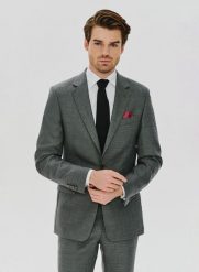 PAKO LORENTE – Szara wełniana marynarka garniturowa. Szare garnitury Pako Lorente, na wesele, m, bez wzorów, z wełny. Za 649.99 zł.