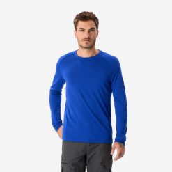 Koszulka męska trekkingowa z długim rękawem Simond Merino Resist. Niebieskie bluzki z długim rękawem FORCLAZ, l, bez wzorów, z materiału, bez kołnierzyka, bez ramiączek. Za 199.96 zł.