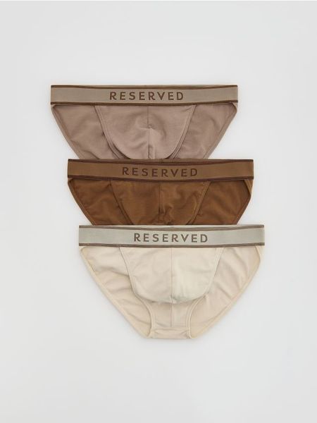 Bawełniane slipy 3 pack - brązowy. Brązowe slipki Reserved, l, bez wzorów, z bawełny. Za 69.99 zł.
