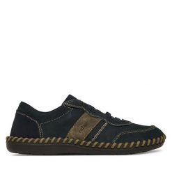 Półbuty Rieker. Niebieskie eleganckie półbuty Rieker, bez wzorów, bez obcasa, bez zapięcia. Za 399.99 zł.