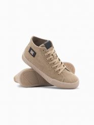Buty trampki męskie canvas z wysoką cholewką – jasnobrązowe V3 OM-FOTH-0186 - 45. Brązowe trampki Ombre Clothing, m, z aplikacjami, przed kolano, bez zapięcia. Za 137.99 zł.