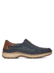 Rieker Półbuty 03365-14 Granatowy. Niebieskie eleganckie półbuty Rieker, bez wzorów, ze skóry, bez obcasa, bez zapięcia. Za 339.99 zł.