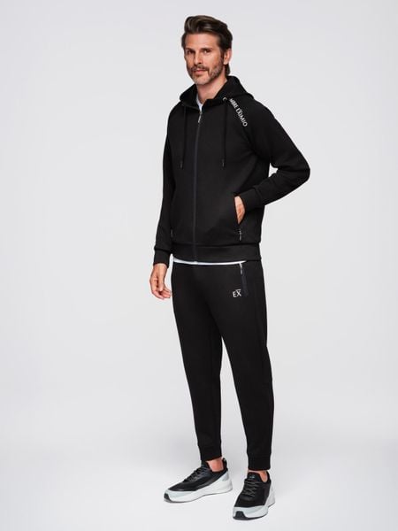 Komplet dresowy męski set bluza rozpinana z kapturem + spodnie dresowe joggery - czarny V1. Czarne bluzy Ombre Clothing, m, bez wzorów, z dresówki, z kapturem. W wyprzedaży za 286.99 zł.