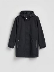 Kurtka parka z kapturem - czarny. Czarne kurtki Reserved, l, bez wzorów, z kapturem. Za 299.99 zł.