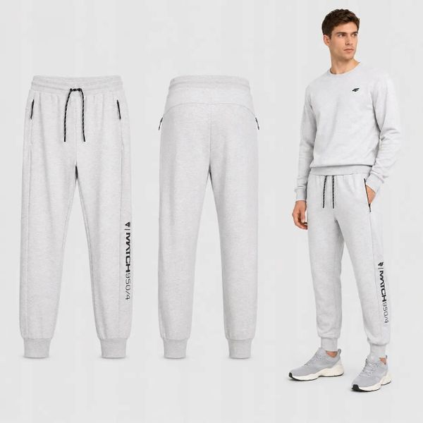 SPODNIE MĘSKIE DRESOWE 4F JOGGERY SPORTOWE SZARE. Szare joggery i bojówki 4F, m, bez wzorów, z bawełny, sportowe. Za 159.99 zł.