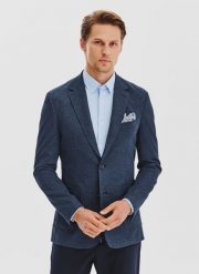 PAKO LORENTE - Granatowa marynarka w pepitkę z dzianiny. Marynarki Pako Lorente, na co dzień, m, bez wzorów, z dzianiny, casualowe. Za 899.99 zł.