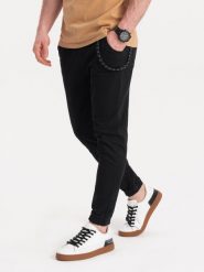 Spodnie męskie materiałowe JOGGERY z ozdobnym sznurkiem - czarne V1 P908 - XL. Czarne joggery i bojówki Ombre Clothing, l, bez wzorów, z bawełny. W wyprzedaży za 69.99 zł.