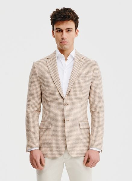 PAKO LORENTE – Beżowa marynarka w pepitkę. Brązowe garnitury Pako Lorente, na co dzień, m, bez wzorów, z poliesteru. Za 399.99 zł.