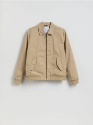 Kurtka bomberka z kołnierzem - beżowy. Brązowe kurtki Reserved, l, bez wzorów, z bawełny, bez kaptura. Za 159.99 zł.