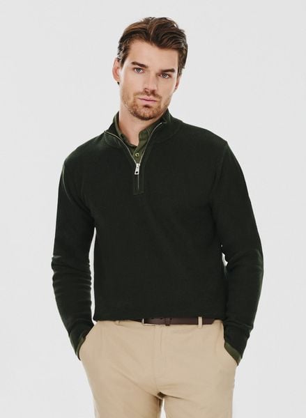 PAKO LORENTE – Ciemnozielony sweter męski z bawełny organicznej. Swetry nierozpinane Pako Lorente, na zimę, m, bez wzorów, z bawełny, bez kołnierzyka, bez ramiączek. Za 89.99 zł.