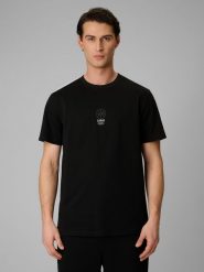 4F T-shirt relaxed z nadrukiem męski - czarny S. Czarne t-shirty 4F, m, bez wzorów, z dzianiny, bez kołnierzyka, bez ramiączek. Za 79.99 zł.
