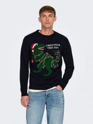 ONLY & SONS Sweter "Xmas" w kolorze granatowym rozmiar: XL. Niebieskie swetry nierozpinane Only & Sons, xl, bez wzorów, z bawełny, bez kołnierzyka, bez ramiączek. Za 75.16 zł.