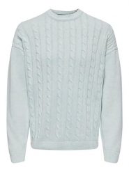 ONLY & SONS Sweter w kolorze błękitnym rozmiar: M. Niebieskie swetry nierozpinane Only & Sons, m, bez wzorów, ze splotem, bez kołnierzyka, bez ramiączek. Za 79.59 zł.