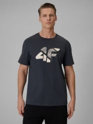 4F T-shirt regular z nadrukiem męski - szary XL. Szare t-shirty 4F, m, bez wzorów, z bawełny, bez kołnierzyka, bez ramiączek. Za 59.99 zł.