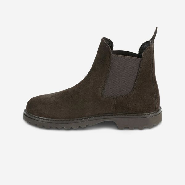 Sztyblety jeździeckie FOUGANZA Sentier. Brązowe sztyblety FOUGANZA, bez wzorów, ze skóry, bez obcasa, bez zapięcia. Za 179.99 zł.