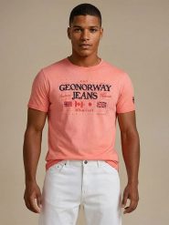 Geographical Norway Koszulka "Jeans" w kolorze koralowym rozmiar: M. Czerwone bezrękawniki Geographical Norway, m, bez wzorów, z bawełny, bez kołnierzyka, bez ramiączek. Za 65.85 zł.