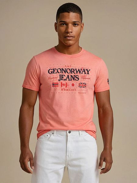 Geographical Norway Koszulka "Jeans" w kolorze koralowym rozmiar: M. Czerwone bezrękawniki Geographical Norway, m, bez wzorów, z bawełny, bez kołnierzyka, bez ramiączek. Za 70.08 zł.