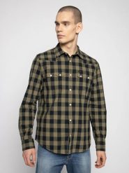 LEE RIDER SHIRT MĘSKA KOSZULA UTILITY GREEN L851DLNG 112122478. Zielone koszule Lee, l, bez wzorów, bez kołnierzyka, bez ramiączek. Za 129.99 zł.