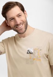 Koszulka z nadrukiem T-MAP. Brązowe t-shirty Volcano, l, bez wzorów, z bawełny, bez kołnierzyka, bez ramiączek. Za 69.99 zł.