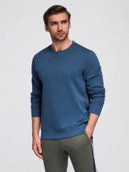 Męska bluza dresowa BASIC z okrągłym dekoltem - granatowa V4 - Rozmiar: XXL. Niebieskie bluzy Ombre Clothing, m, bez wzorów, z bawełny, bez kaptura. W wyprzedaży za 109.49 zł.