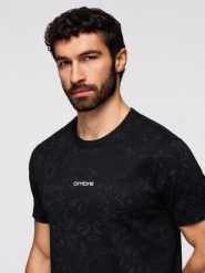 Koszulka męska bawełniana z nadrukiem na całej powierzchni i "ombre" na klatce piersiowej - czarna V1 - Rozmiar: L. Czarne t-shirty Ombre Clothing, l, bez wzorów, z bawełny, bez kołnierzyka, bez ramiączek. W wyprzedaży za 52.50 zł.