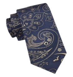 Elegancki Męski Krawat - Alties - Granatowy z Orientalnym Wzorem. Niebieskie krawaty i muchy Alties, bez wzorów, z tkaniny. Za 49.00 zł.