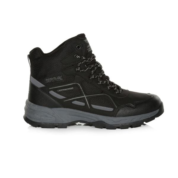 Buty trekkingowe męskie Vendeavour Regatta. Czarne buty turystyczne Regatta, bez wzorów, z materiału, przed kolano, bez zapięcia, trekkingowe. Za 199.99 zł.