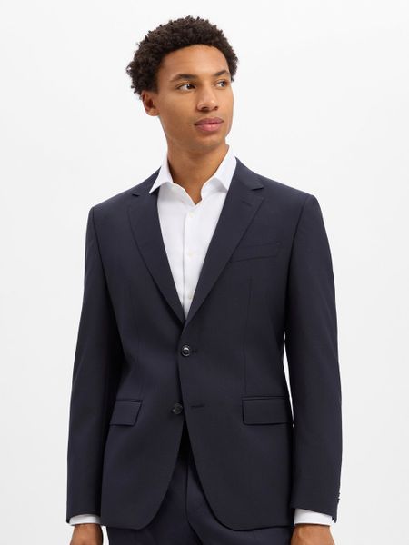 BOSS marynarka z czystej wełny z systemu modułowego Mężczyźni Slim Fit wełna ze strzyży niebieski, 102. Niebieskie garnitury Boss, m, bez wzorów, z wełny. Za 1,599.95 zł.
