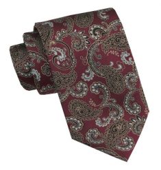 Klasyczny, Męski Krawat - Szeroki - Chattier - Bordo w Orientalny Wzór. Czerwone krawaty i muchy Chattier, bez wzorów, z tkaniny. Za 49.00 zł.