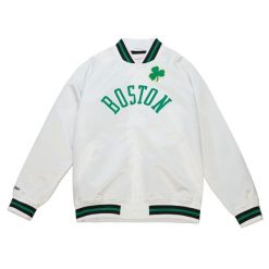 Satynowa bluza dresowa Boston Celtics. Białe bluzy Mitchell & Ness, bez wzorów, z dresówki, bez kaptura. Za 517.00 zł.