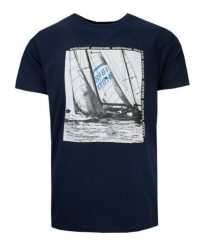 T-Shirt Męski Granatowa z Nadrukiem w Żaglówkę, Koszulka, Krótki Rękaw, U-neck. Niebieskie bluzki z długim rękawem MCL, l, bez wzorów, z bawełny, bez kołnierzyka, bez ramiączek. Za 119.00 zł.