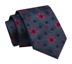 Elegancki, Klasyczny, Męski Krawat -ALTIES, Granat z Czerwonymi Kwiatami. Niebieskie krawaty i muchy Alties, bez wzorów, z tkaniny. Za 49.00 zł.