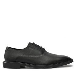 Półbuty HUGO. Czarne eleganckie półbuty Hugo, bez wzorów, bez obcasa, bez zapięcia. Za 449.99 zł.