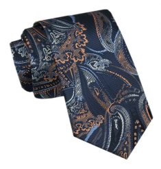 Elegancki Krawat Męski - Alties - Duży Wzór Orientalny na Granatowym Tle. Niebieskie krawaty i muchy Alties, bez wzorów, z tkaniny. Za 49.00 zł.