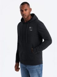 Męska bluza kangurka z kapturem i logotypem – czarna V1 OM-SSNZ-0162 - XXL. Czarne bluzy Ombre Clothing, l, bez wzorów, z bawełny, z kapturem. W wyprzedaży za 99.99 zł.