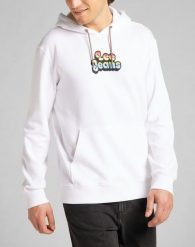 LEE PRIDE HOODIE MĘSKA BLUZA Z KAPTUREM LOGO WHITE L82RSP12 112140913. Białe bluzy Lee, l, bez wzorów, z kapturem. Za 139.99 zł.