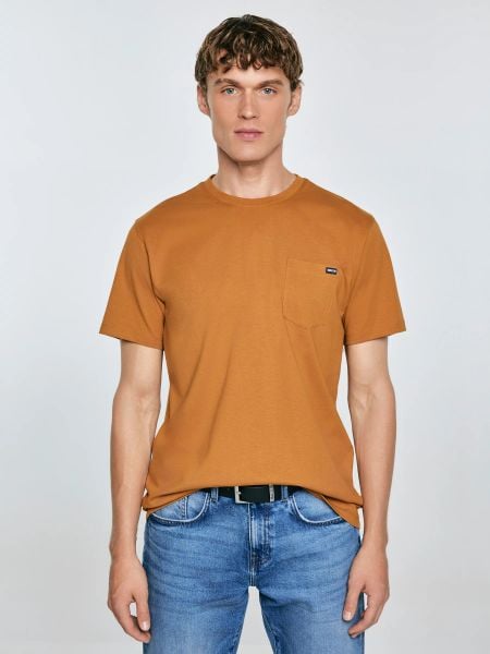 Koszulka męska z kieszonką brązowa Carbon 802. Brązowe t-shirty BIG STAR, l, z aplikacjami, z bawełny, bez kołnierzyka, bez ramiączek. W wyprzedaży za 39.99 zł.