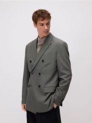 Marynarka slim fit z domieszką wiskozy - szary. Szare garnitury Reserved, l, bez wzorów, z tkaniny. Za 359.99 zł.