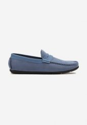 Niebieskie Półbuty w Stylu Mokasynów z Ozdobnie Wyciętym Paskiem Erildwen. Niebieskie eleganckie półbuty Born2be, bez wzorów, bez obcasa, bez zapięcia. W wyprzedaży za 84.99 zł.